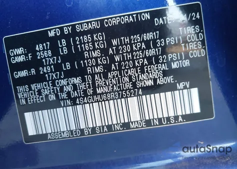 2024 Subaru Crosstrek Wilderness from USA, damaged, VIN 4S4GUHU68R3755274